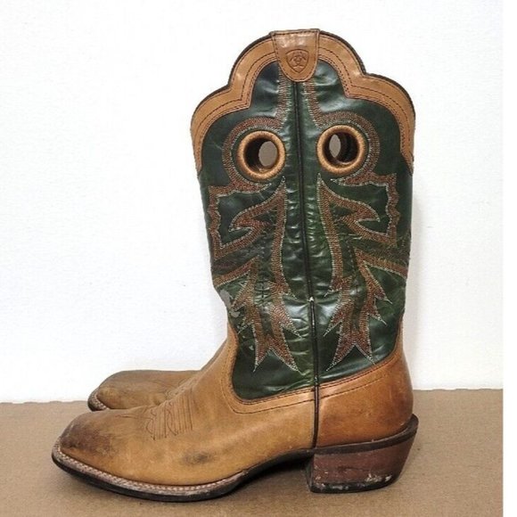 Ariat Other - Ariat Brown Green Leather Cowboy Western Boots Mens Size 10.5 Square Toe Rodeo